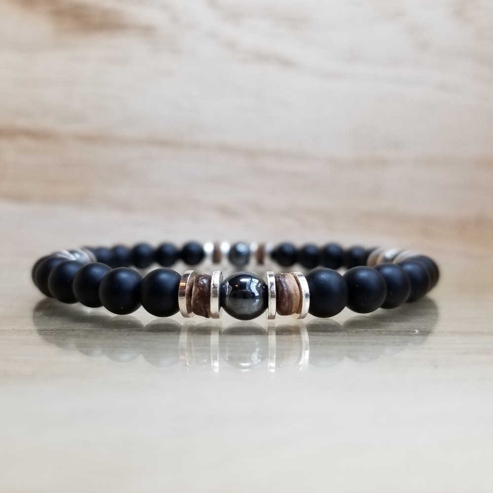 Hematite & Black Onyx Beaded Gemstone Bracelet